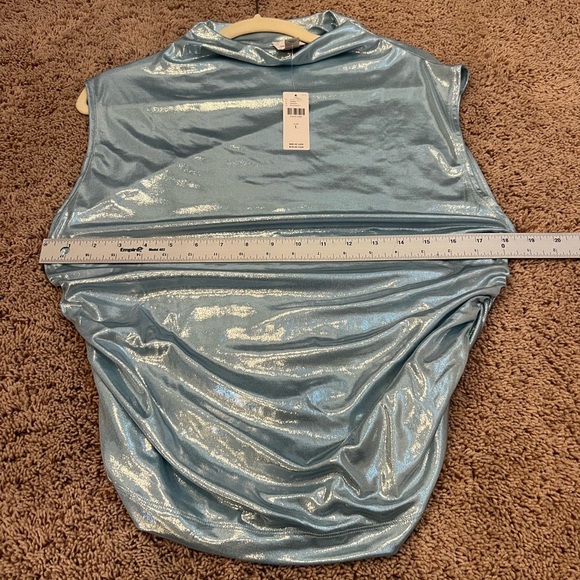 NWT new large Anthropologie Maeve mock neck metallic shine ruched tank top blue - Picture 17 of 17